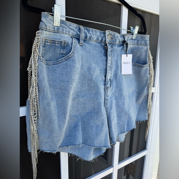 Forever 21 Pants - FESTIVAL READY!! Forever 21 Denim Crystal Fringe Sided Shorts